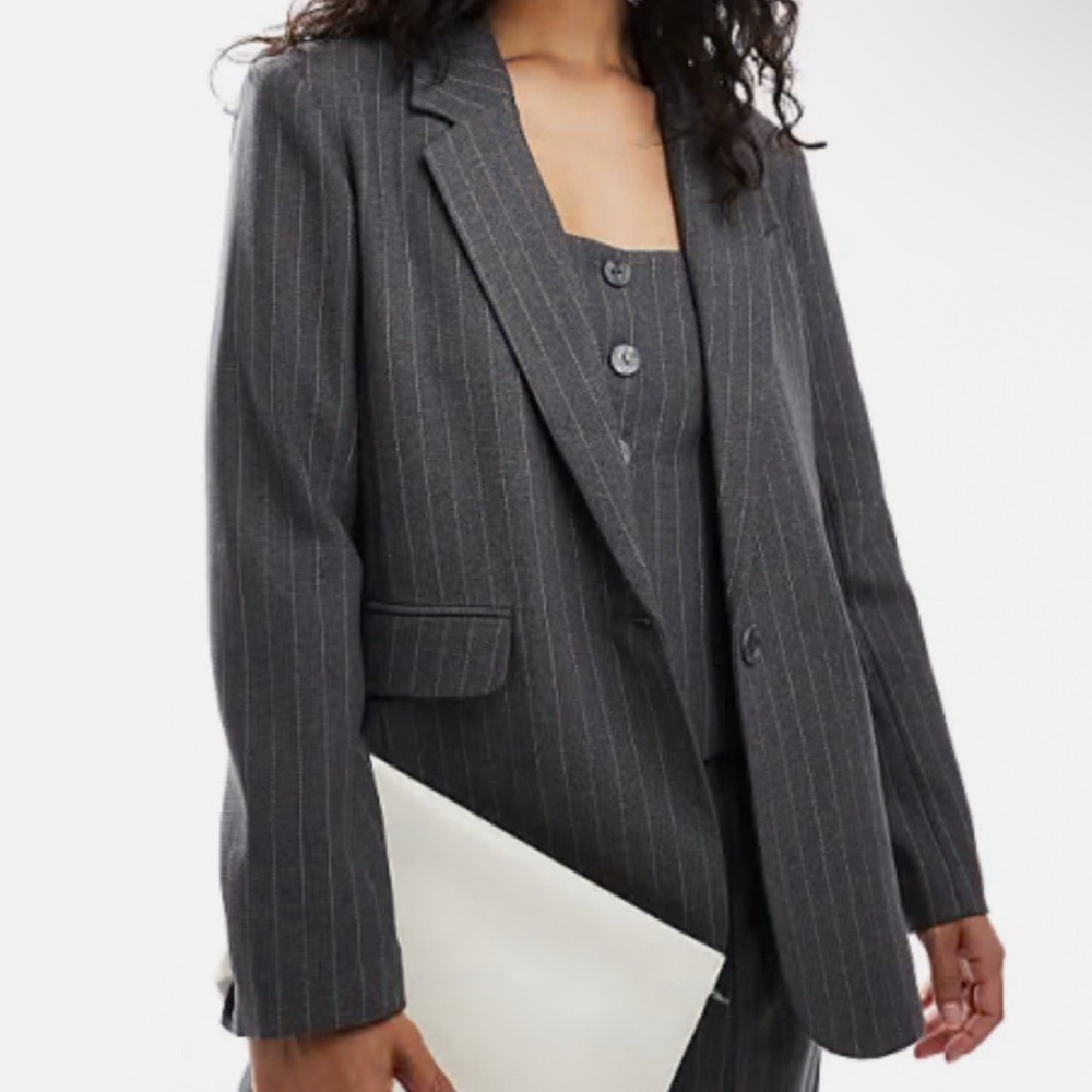 Abercrombie | Pinstripe Gray Women's Blazer Jacket